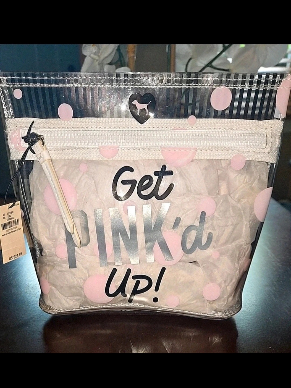 Get PINK'd Up! Clear Cosmetic Bag with Pink Polka Dots NWT